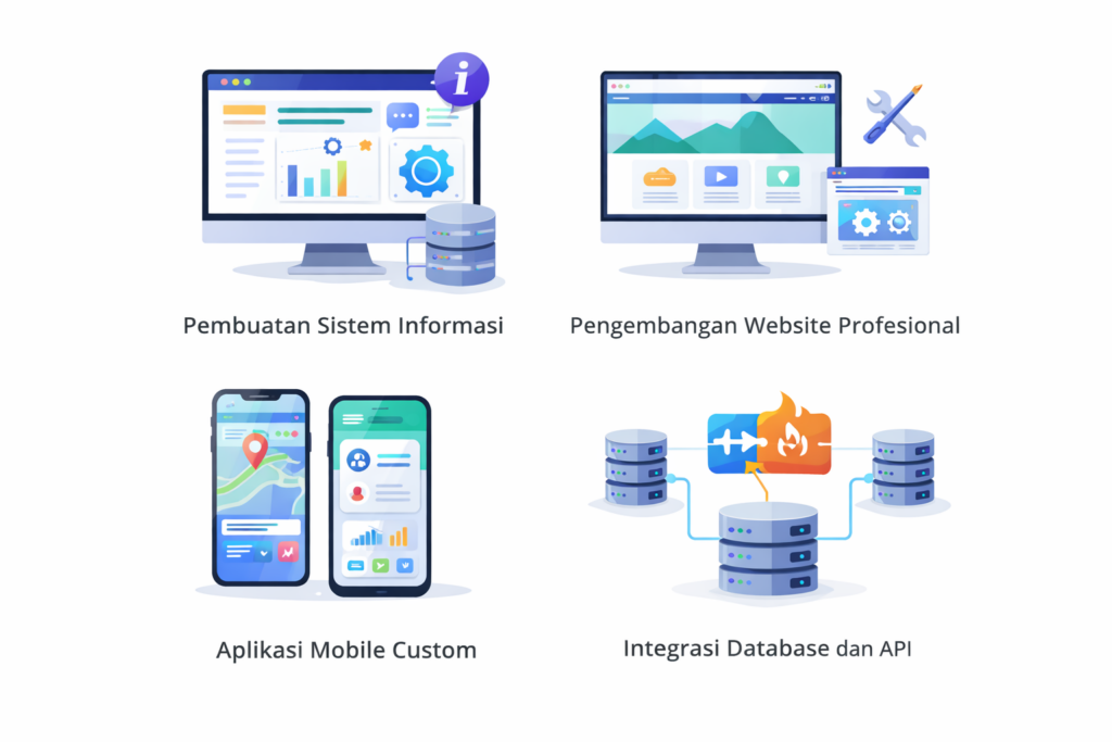 Teknologi Digital Modern bersama Prilude Studio menghadirkan solusi sistem informasi, website profesional, aplikasi mobile, serta integrasi database dan API.