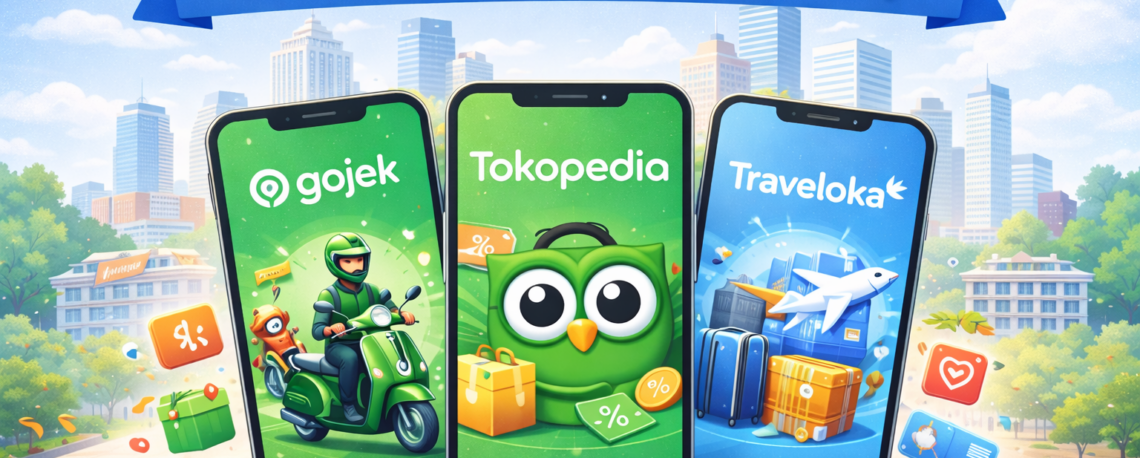 Contoh aplikasi startup di Indonesia seperti Gojek, Tokopedia, dan Traveloka yang sukses berkembang di industri digital