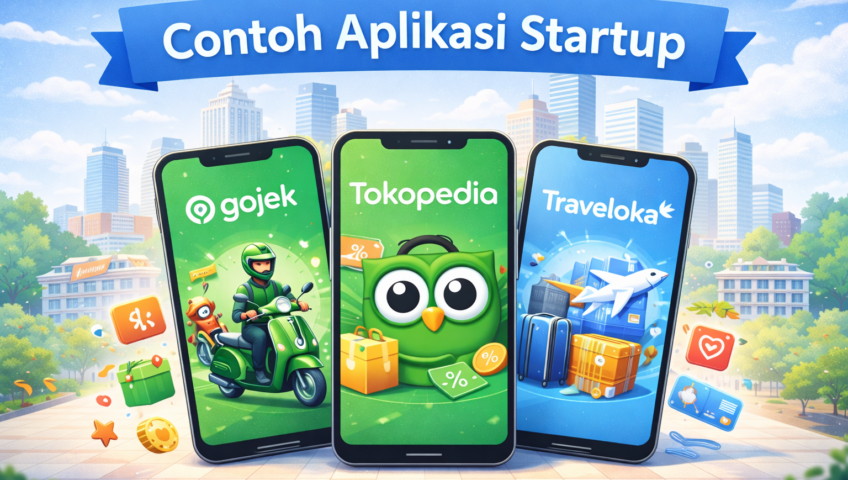 Contoh aplikasi startup di Indonesia seperti Gojek, Tokopedia, dan Traveloka yang sukses berkembang di industri digital