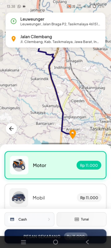 tampilan order konsumen