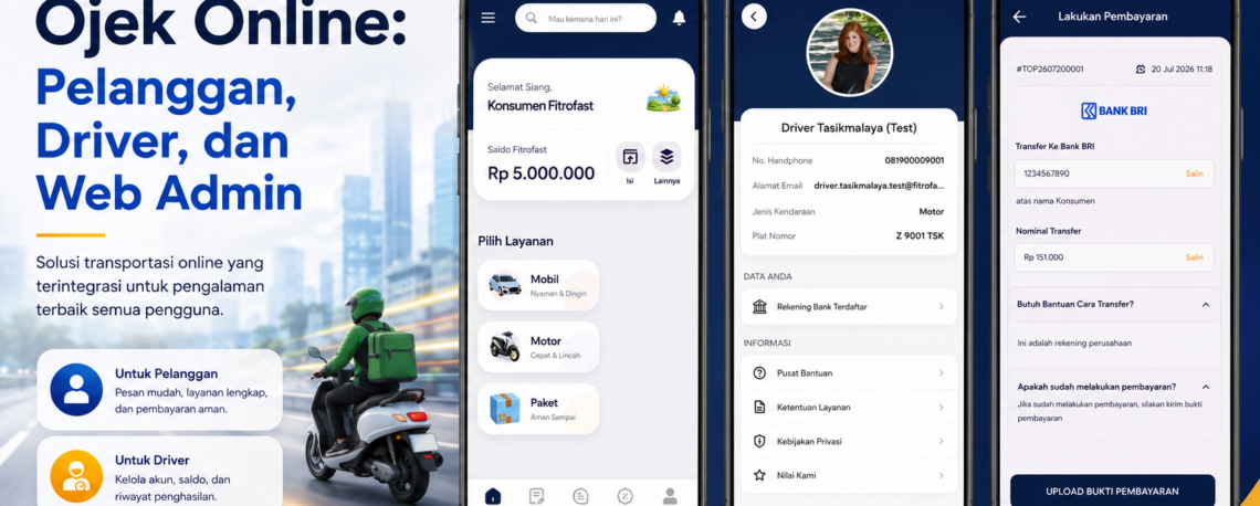 Demo Aplikasi Ojek Online: Pelanggan, Driver, dan Web Admin