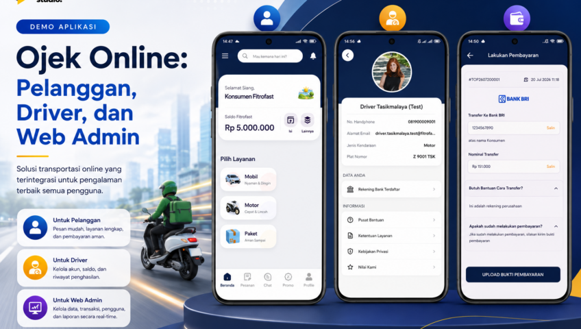 Demo Aplikasi Ojek Online: Pelanggan, Driver, dan Web Admin